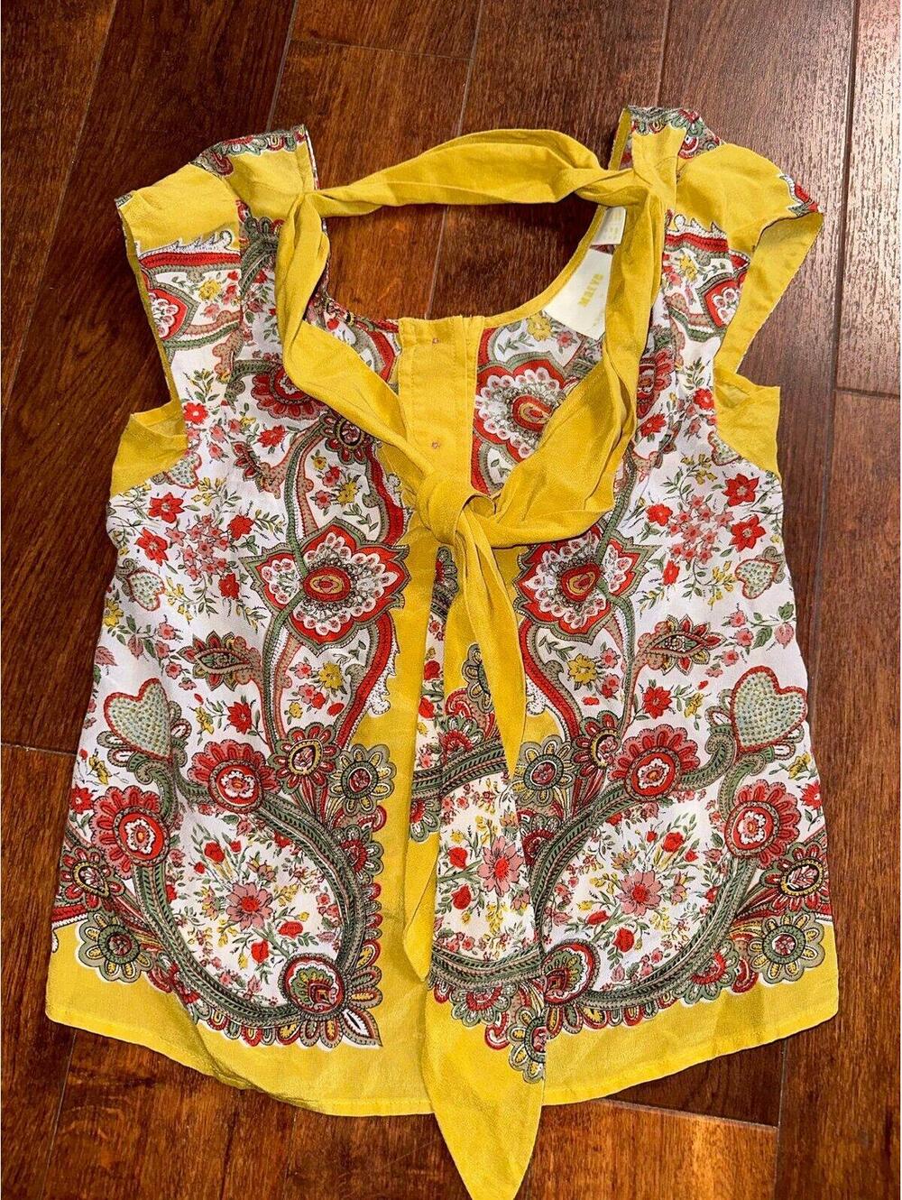Maeve Anthropologie Size 8 Silk  Open Back Button Down Blouse Yellow Size 0P